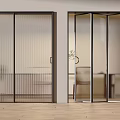 Modern Indoor Sliding Doors With Ribbed And Transparent Glass Black Frames Design 3d model