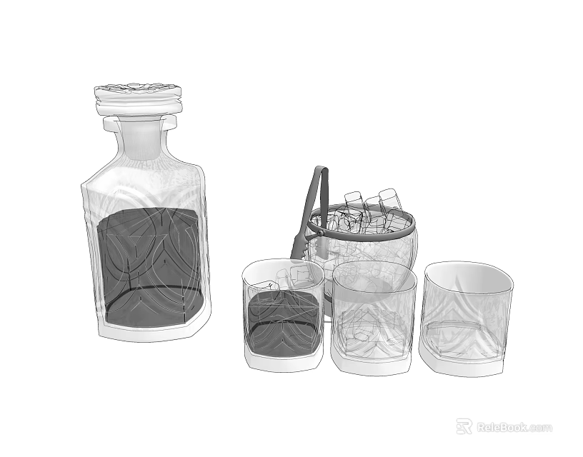 Beverage Serving Set Including Glass Bottle Ice Bucket And Drinking Glasses 3d model 