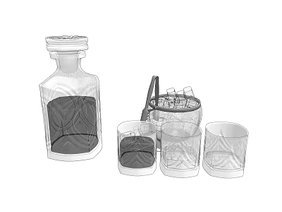 Beverage Serving Set Including Glass Bottle Ice Bucket And Drinking Glasses 3d model