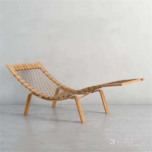 Modern Wooden Lounge Chair With Woven Net Design In Minimalist Setting 3d model 