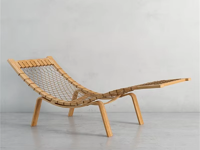 Modern Wooden Lounge Chair With Woven Net Design In Minimalist Setting 3d model