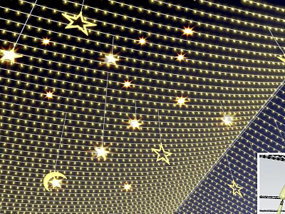 Decorative Star and Moon String Lights Hanging on Ceiling Grid Ambient Lighting 3d model
