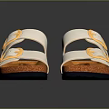 White Upper Double Strap Slippers With Golden Buckles And Orange Cork Sole For Daily Use
