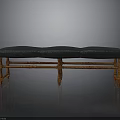 Classic Wooden Bench With Three Section Blue Upholstered Seat And Decorative Legs