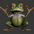 Vibrant Green Frog With Prominent Eyes And Orange Fingers Toes Sitting Pose