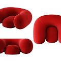 Modern Red Single Sofa with Rounded Curves and Plush Velvet Upholstery Design Style