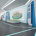 Modern Exhibition Hall Interior With Display Wall Model And Information Charts 3d model