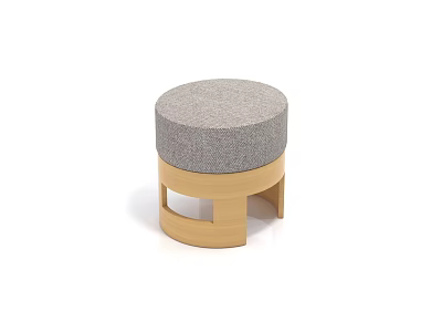 Modern Round Stool With Gray Fabric Cushion And Light Wooden Base 3d model