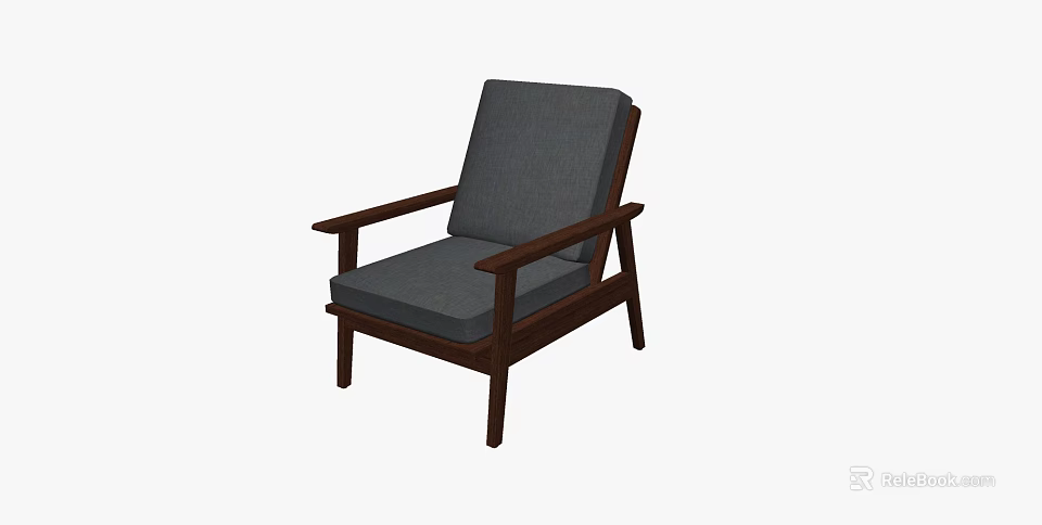 Modern Lounge Chair with Gray Cushion Wooden Armrests Sturdy Legs and Sleek Design 3d model 
