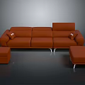 Modern Orange Sofa Set With Two Matching Ottomans And Decorative Pillows