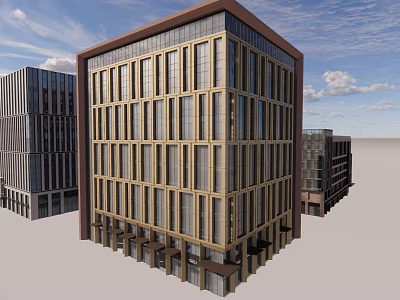 Modern Office Building Exterior With Glass Curtain Wall And Multi Story Design 3d model