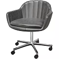 Gray Leather Office Chair With Vertical Stripe Backrest Padded Seat And Metal Swivel Casters