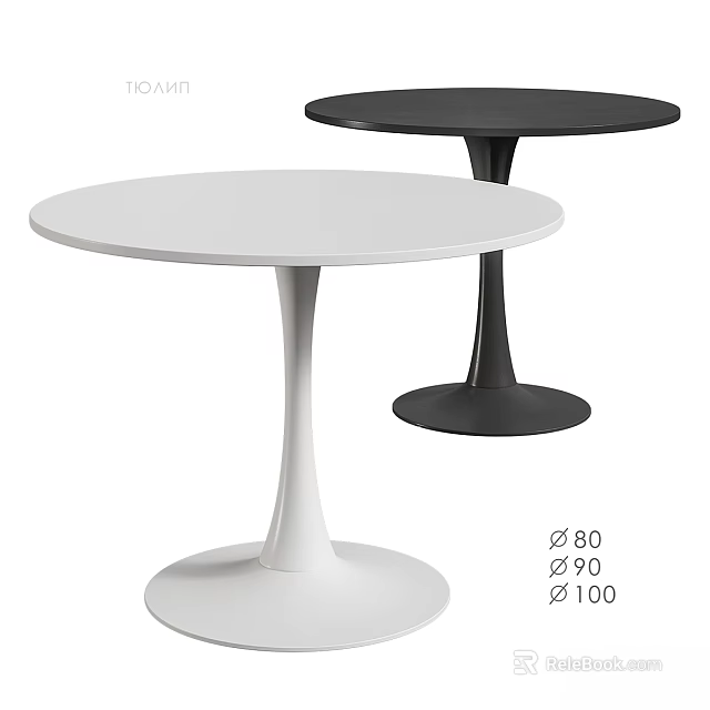 Round White and Black Dining Tables with Tapered Pedestal Base in 80 90 100 Sizes 3d model 