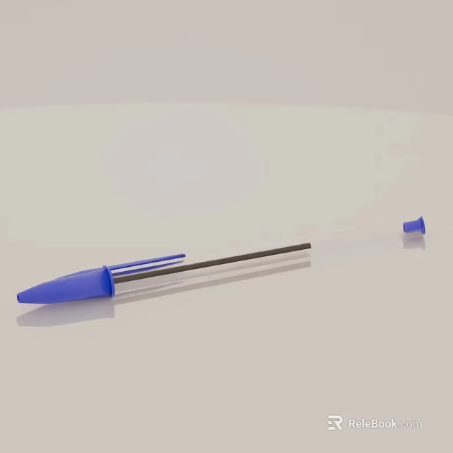 Pen With Blue Cap Transparent Body And Silver Tip On Light Colored Surface 3d model 