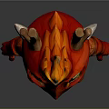 Cute Red Dragon Themed Character In Armor Costume With Golden Horns And Green Eyes