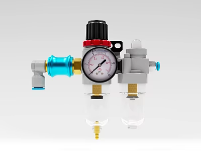 Industrial Pneumatic Equipment with Pressure Gauge Filter and Air Regulator Components 3d model