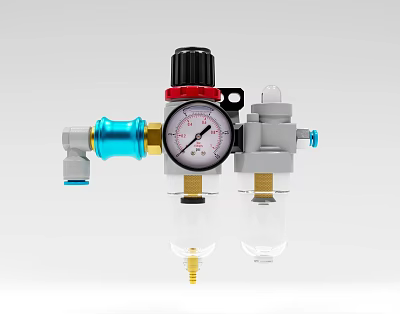 Industrial Pneumatic Equipment with Pressure Gauge Filter and Air Regulator Components 3d model