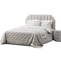 Modern Double Bed With Upholstered Headboard Plush Quilt And White Nightstands
