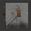 Gray Wall Small House With Green Awnings Wooden Doors Windows Metal Staircase And Cat Sign