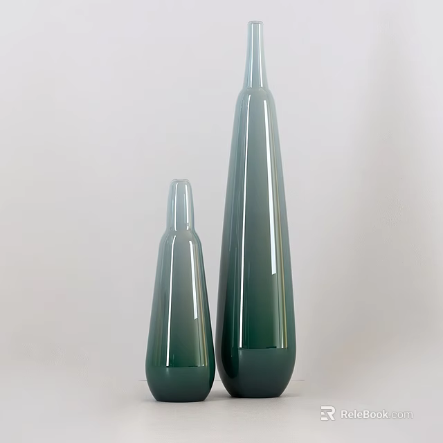 Modern Green Glass Vases In Different Sizes For Home Decor 3d model 