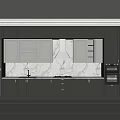 Modern Kitchen Interior With Gray White Cabinets Marble Countertop Range Hood And Built in Oven