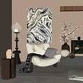 White Accent Chair Modern Interior With Black White Marbled Wall Art Floor Lamp Decorative Vase