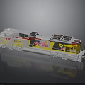 Detailed Model Train 7103 In Gray Yellow With American Flag And Reflection