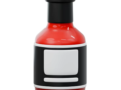 Red Condiment Bottle Featuring Black Cap and Black White Label Design 3d model