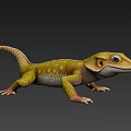 Yellow Reptile Gecko Lizard With Green Spots Large Eyes Scaled Body Curled Tail