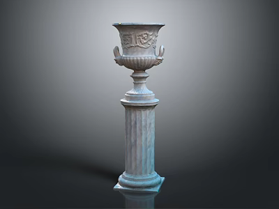 Classical Stone Pillar With Ornamental Carved Top And Textured Design 3d model