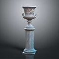 Classical Stone Pillar With Ornamental Carved Top And Textured Design