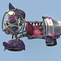 Futuristic Custom Car With Purple Pink Accents Red Seat Metal Frame And Ornamental Top
