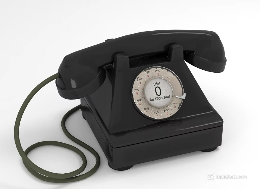 Vintage Black Rotary Phone With Classic Dial And Green Cord Retro Telecom Device 3d model 