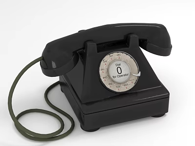 Vintage Black Rotary Phone With Classic Dial And Green Cord Retro Telecom Device 3d model