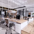 Modern Public Office Space With Ergonomic Chairs Wooden Desks Glass Partitions And Green Plants