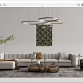 Modern Sofa Coffee Table Set With Geometric Wall Art And Pendant Lights 3d model