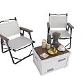 Outdoor Table with Drawers and Folding Chairs Coffee Pot Cups Banana and Tissue Box