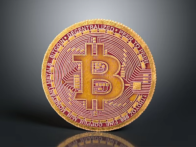Decorative Ornament Set with Golden Bitcoin Symbol and Electronic Cash System Inscription 3d model