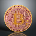 Decorative Ornament Set with Golden Bitcoin Symbol and Electronic Cash System Inscription