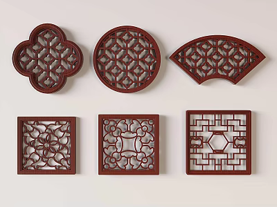 Wooden Carved Lattice Windows with Various Traditional Shapes and Intricate Patterns 3d model