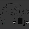 Black Desktop Computer Speakers With Three Units And Connecting Wires 3d model