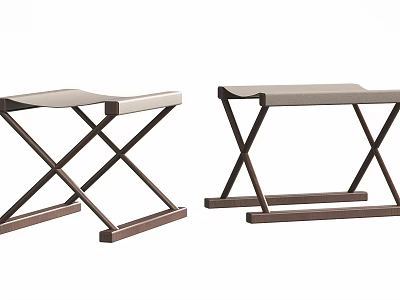 Modern Stools With Crossed Wooden Frame And Light Colored Seat Design 3d model