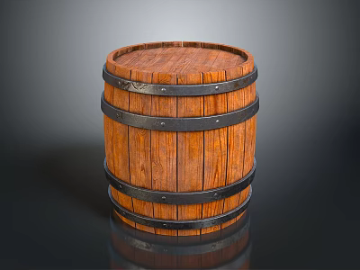 Rustic Wooden Barrel With Metal Hoops And Polished Wooden Surface 3d model