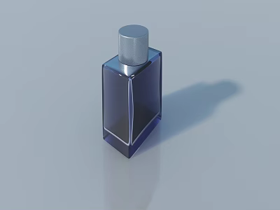 Dark Blue Square Perfume Bottle With Silver Cap On Light Background 3d model