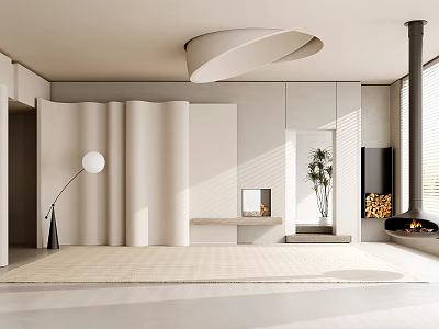 Modern Living Room Background Wall With Curved Panels And Minimalist Decor 3d model