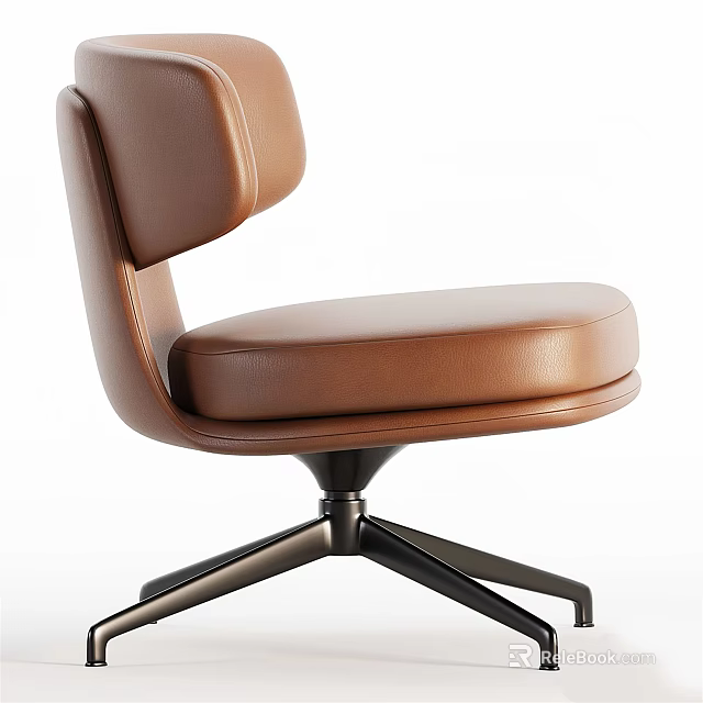 Brown Leather Office Chair with Ergonomic Backrest and Swivel Metal Base Comfortable Seat Design 3d model 