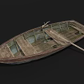 Old Wooden Boat With Worn Wooden Structure And Oar On Black Background