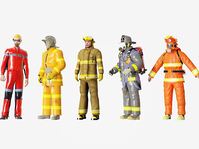 Men In Various Firefighter Uniforms 3d model Men In Various Firefighter Uniforms 3d model