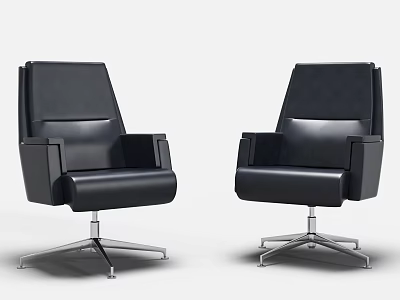 Modern Black Leather Office Chairs with Armrests and Swivel Metal Base Design 3d model