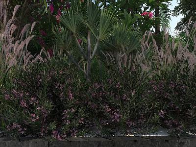 Lush Garden Landscape Design With Purple Flowering Shrubs And Green Foliage 3d model
